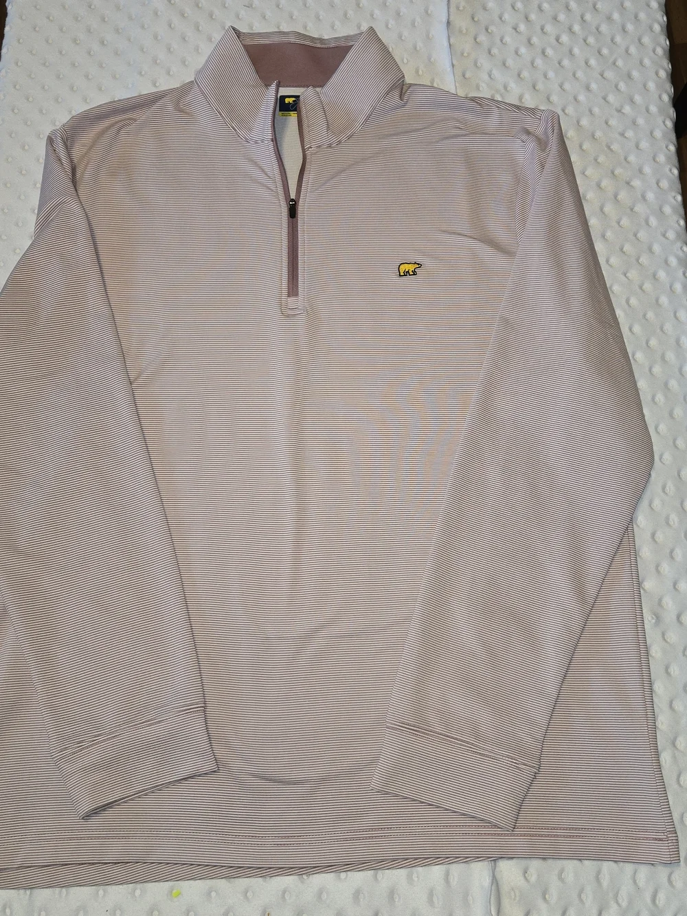 Jack Nicklaus L Long Sleeve 1/4 Zip Golf Polo Shirt Light Red Striped Logo